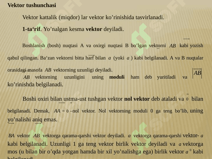 Vektorlarning chiziqli bog’liqligi Affin koordinatalari haqida tushuncha 3