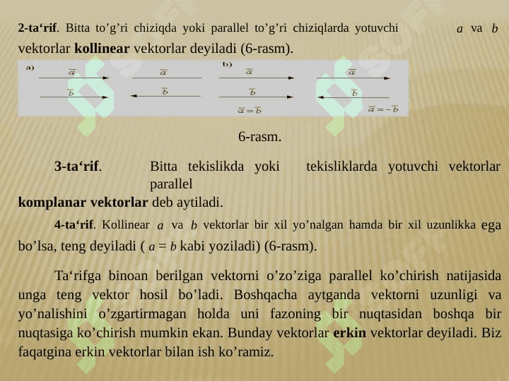 Vektorlarning chiziqli bog’liqligi Affin koordinatalari haqida tushuncha 4