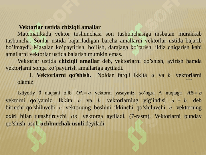 Vektorlarning chiziqli bog’liqligi Affin koordinatalari haqida tushuncha 5