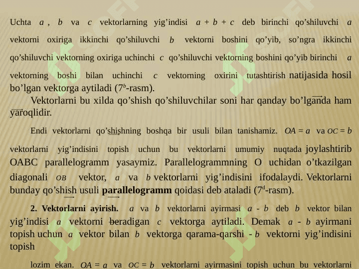 Vektorlarning chiziqli bog’liqligi Affin koordinatalari haqida tushuncha 7