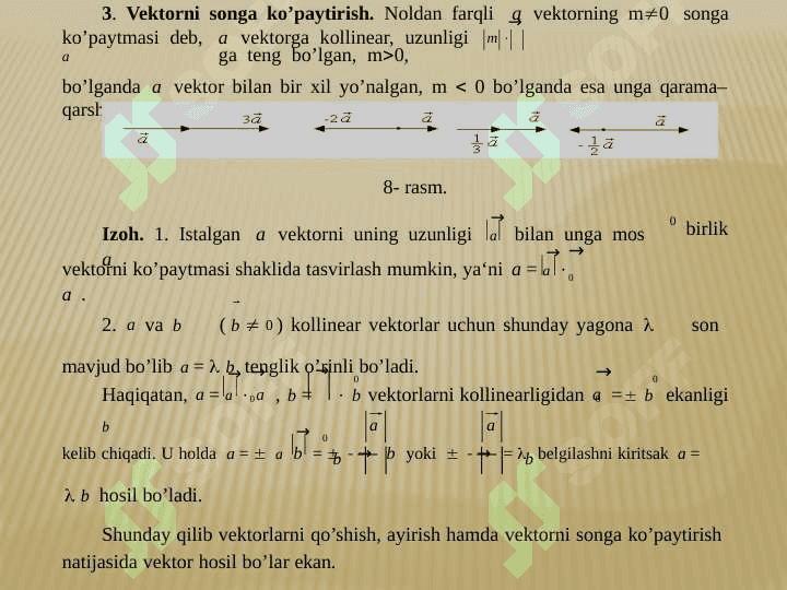 Vektorlarning chiziqli bog’liqligi Affin koordinatalari haqida tushuncha 8