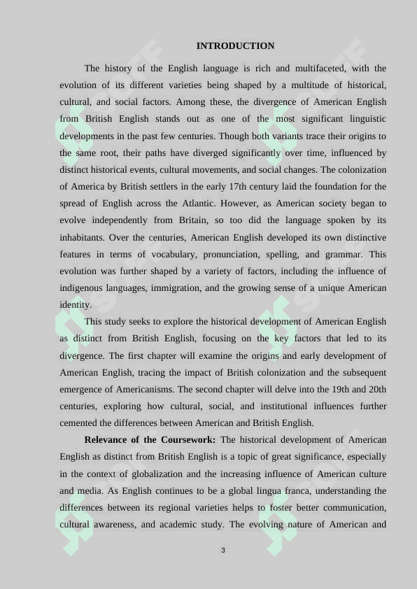 ANALYZING THE HISTORICAL DEVELOPMENT OF AMERICAN ENGLISH AS DISTINCT FROM BRITISH ENGLISH 3