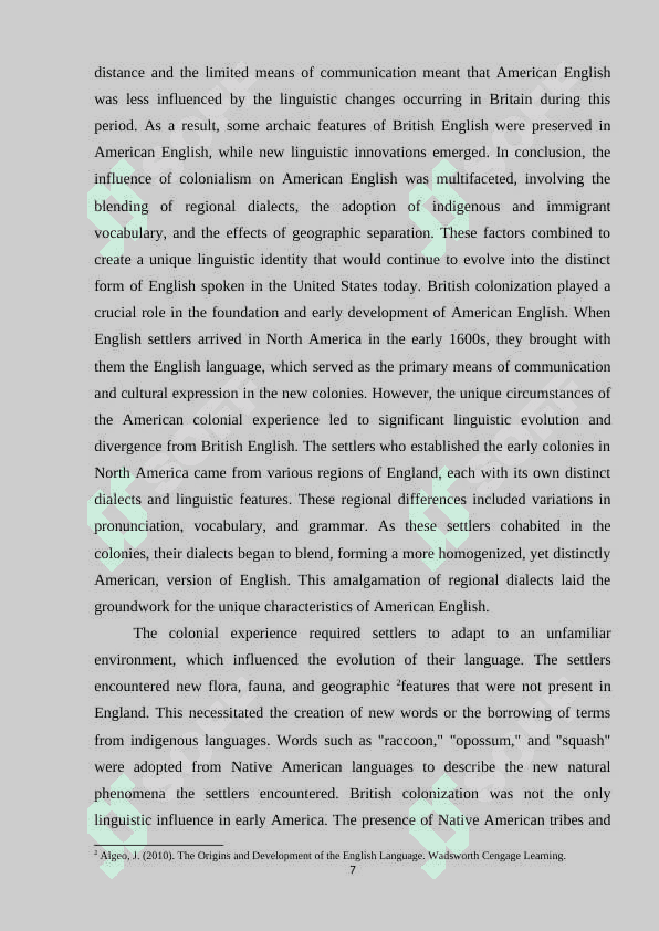 ANALYZING THE HISTORICAL DEVELOPMENT OF AMERICAN ENGLISH AS DISTINCT FROM BRITISH ENGLISH 7