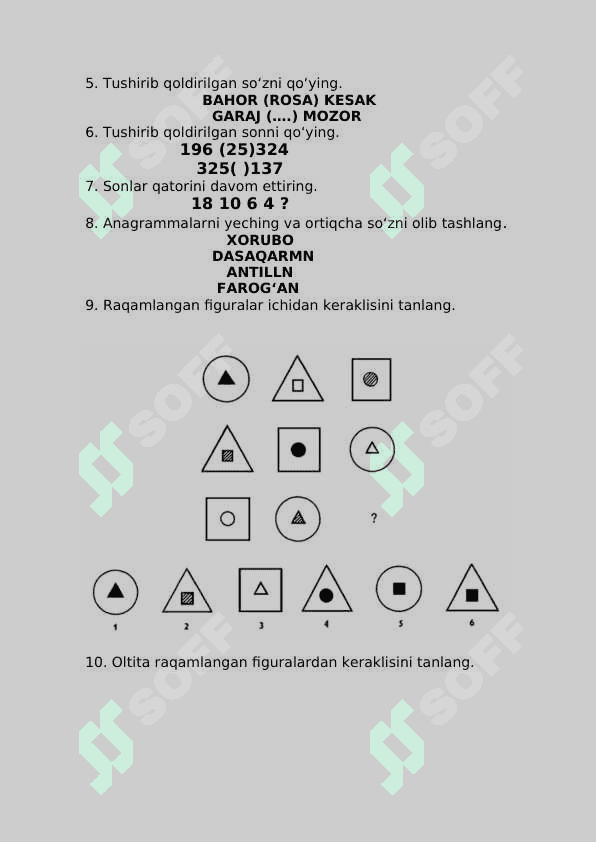 Aqliy qobiliyatning rivojlanganlik darajasini aniqlash testi (G. Ayzenk bo‘yicha) 3