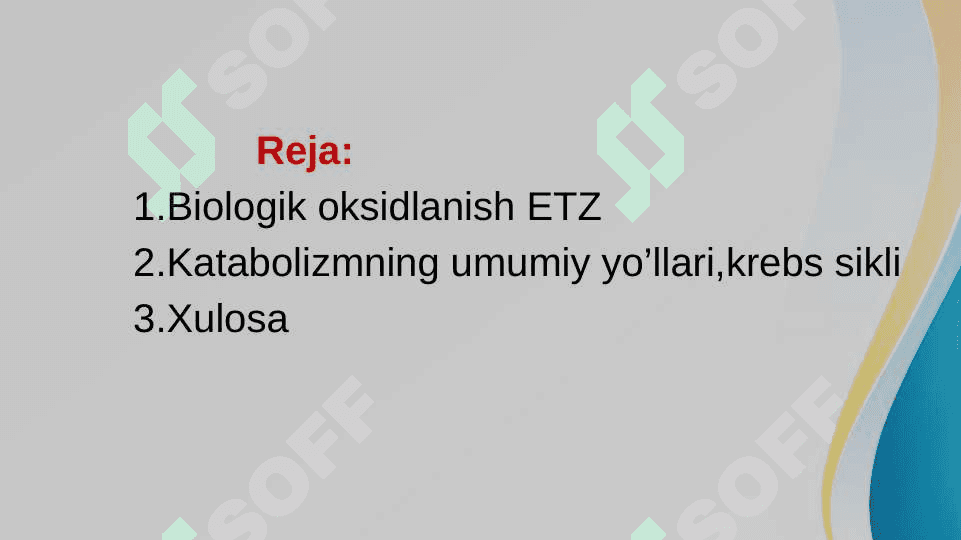 Biologik oksidlanish va katabolizmning umumiy yo’llari 2