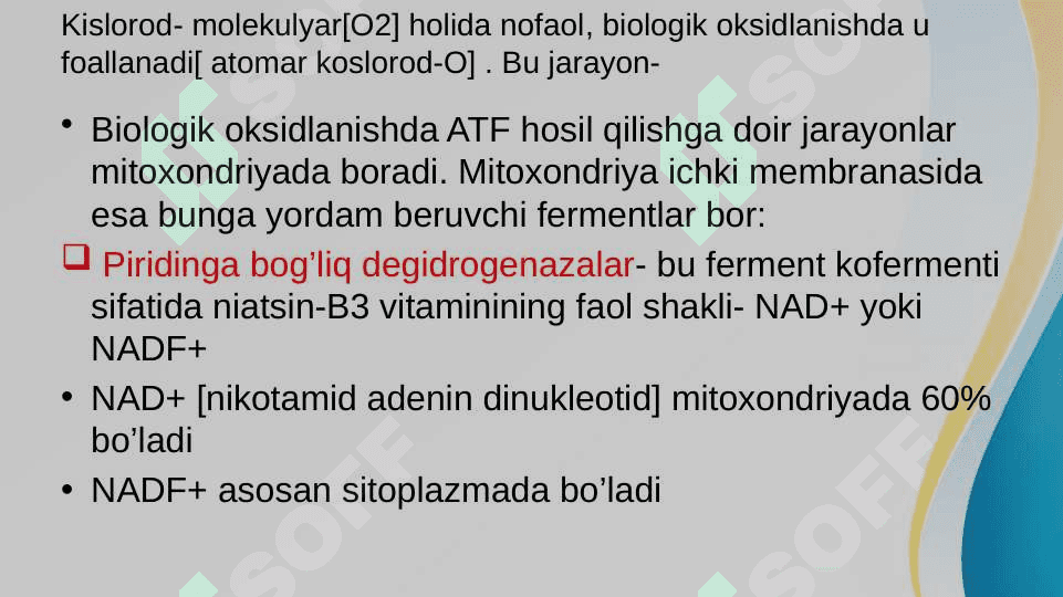 Biologik oksidlanish va katabolizmning umumiy yo’llari 4