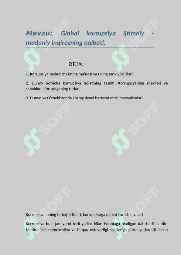 Global korrupsiya ijtimoiy - madaniy inqirozning oqibati. 2