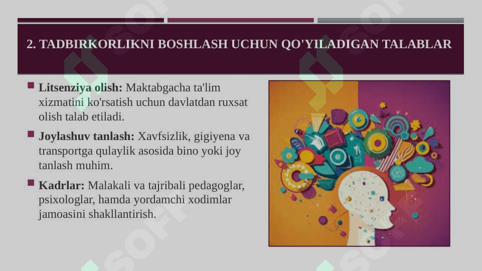 Tadbirkorlik faoliyatlarini tashkil etish Maktabgacha ta`lim muassasasi sohasida. 3