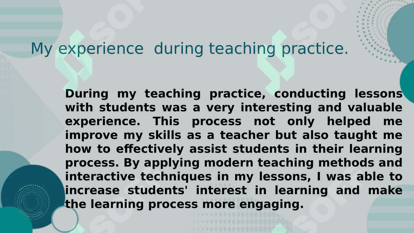My  experience  during  teaching practice. O'quv amaliyotida amalga oshirilgan ishlar haqida  hisobot ingliz tilida. 2
