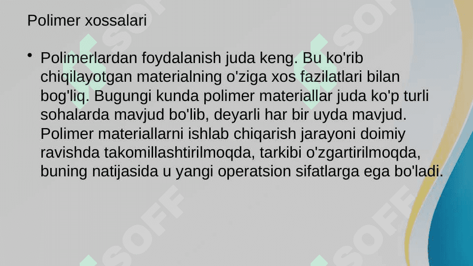 To’qimachilik va yengil sanoatda qo’llanalidigan muhim polimerlar 3
