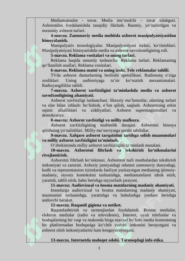 Mediasavodxonlik fan dasturi 3