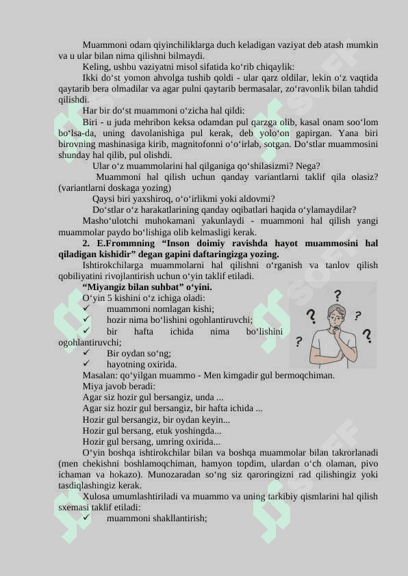"O'z-o'zini nazorat qilish va o'z-o'zini tahlil qilish" Amaliy mashg'ulot 2