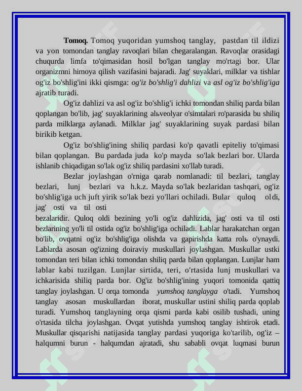 Ovqat hazm qilish sistemasi referat 2