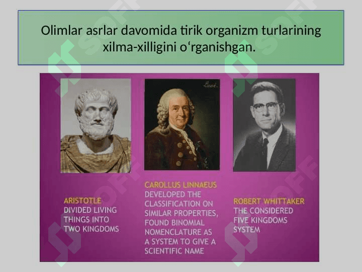 TIRIK ORGANIZMLAR KLASSIFIKATSIYASI TABIIY FAN 5