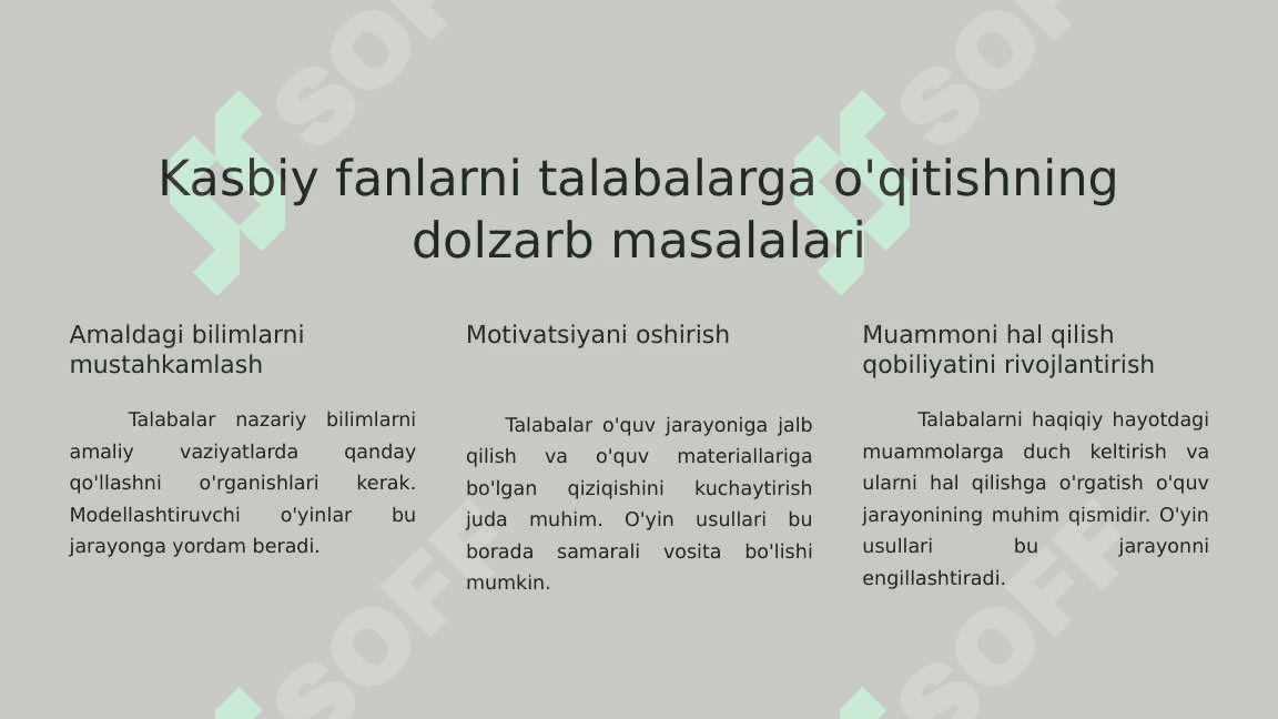 Kasbiy fanlar o'qitishda modellashtiruvchi o'yin metodlaridan foydalanish usullari. 3