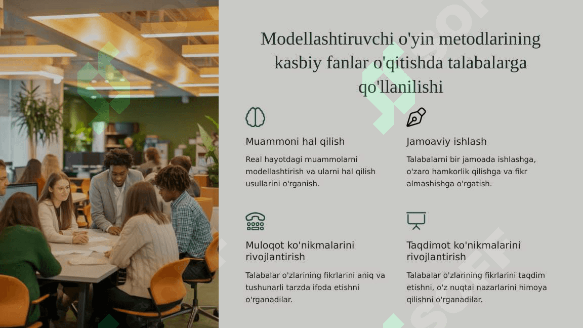 Kasbiy fanlar o'qitishda modellashtiruvchi o'yin metodlaridan foydalanish usullari. 6