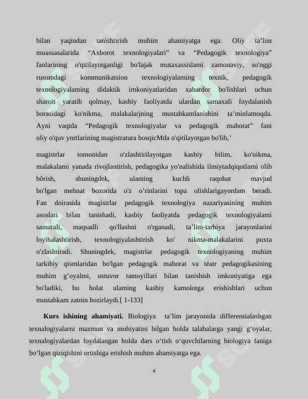 Biologiya  ta’lim jarayonida differensialashgan  texnologiyasini qo’llashda topshiriqlardan   foydalanish  yo’llarini loyhalashtirish 4