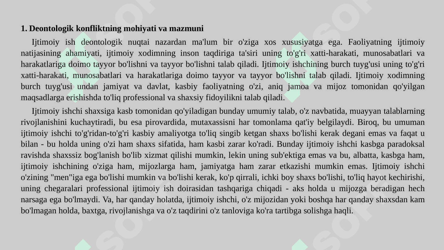 Ijtimoiy ishdagi deontologik konfliktlar. 4