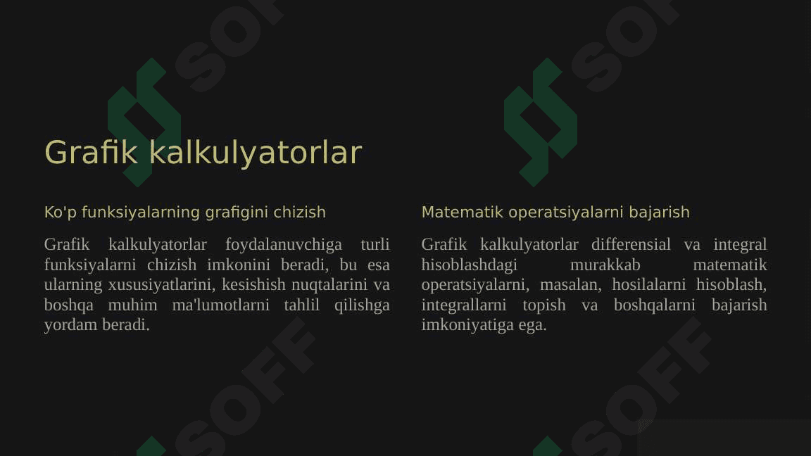 Differensial va integral hisoblash uchun qo’llaniladigan qo’shimcha vositalar 2