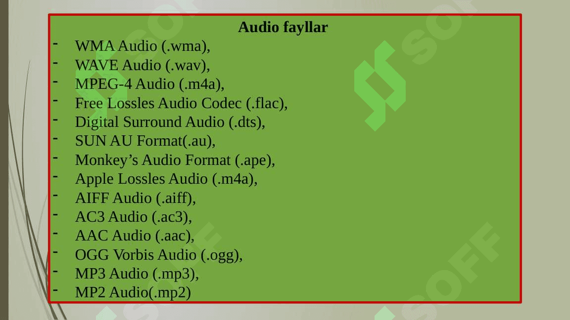Ovozli ma'lumotlar fayl formatlari: Asosiy tamoyillar 2