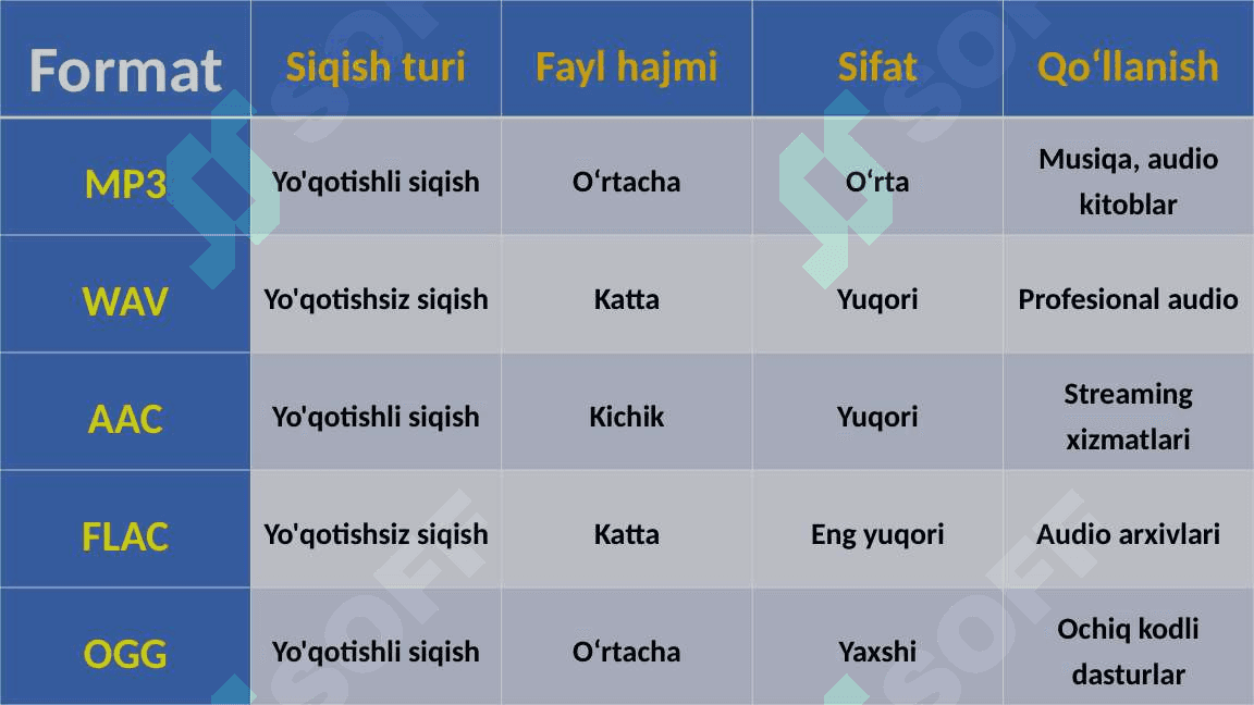 Ovozli ma'lumotlarni taqdim etuvchi fayl formatlari va asosiy tamoyillar 4