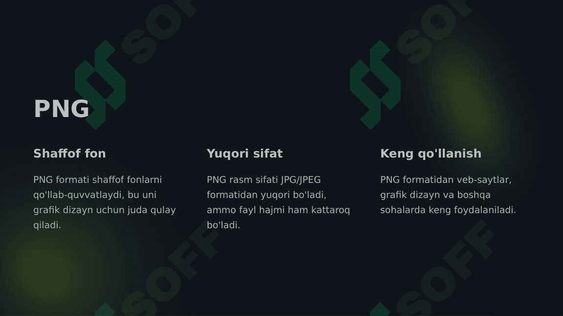 Grafik malumotlarni taqdim etish uchun asosiy fayl farmatlar 3