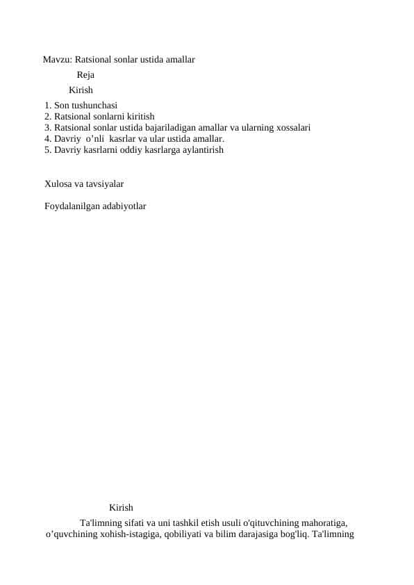 Ratsional sonlar ustida amallar 1