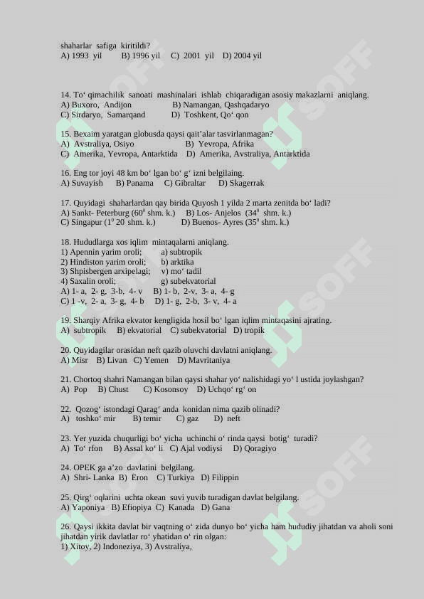 10 sinf  GEOGRAFIYA test 2