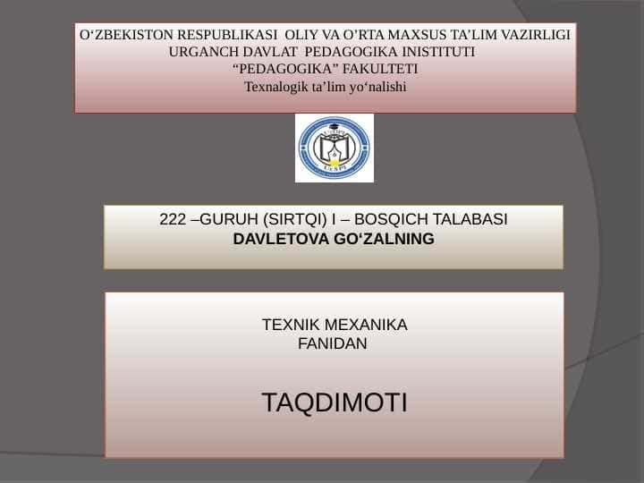Tekis kesim yuzalarining geometrik xarakteristikalari
