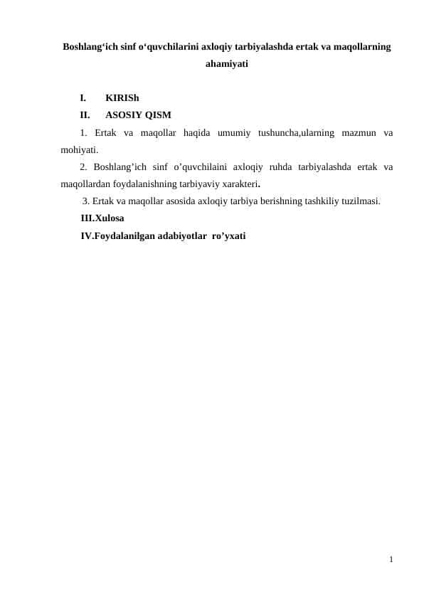 Boshlang‘ich sinf o‘quvchilarini axloqiy tarbiyalashda ertak va maqollarning ahamiyati 1
