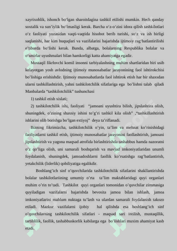 TASHKILOTCHILIK VA O‘QUVCHILARNING O‘Z-O‘ZINI BOSHQARISH ISHLARINING METODIKASI 3