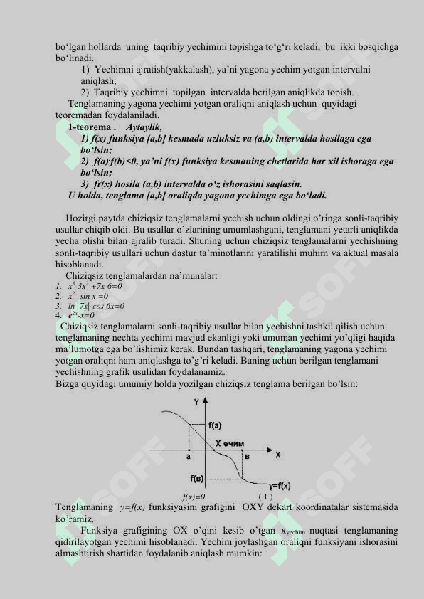 Algebraik va transtendent tenglamalarni taqribiy yechish usullarini  yaqinlashish tezligi bo’yicha baholash 2
