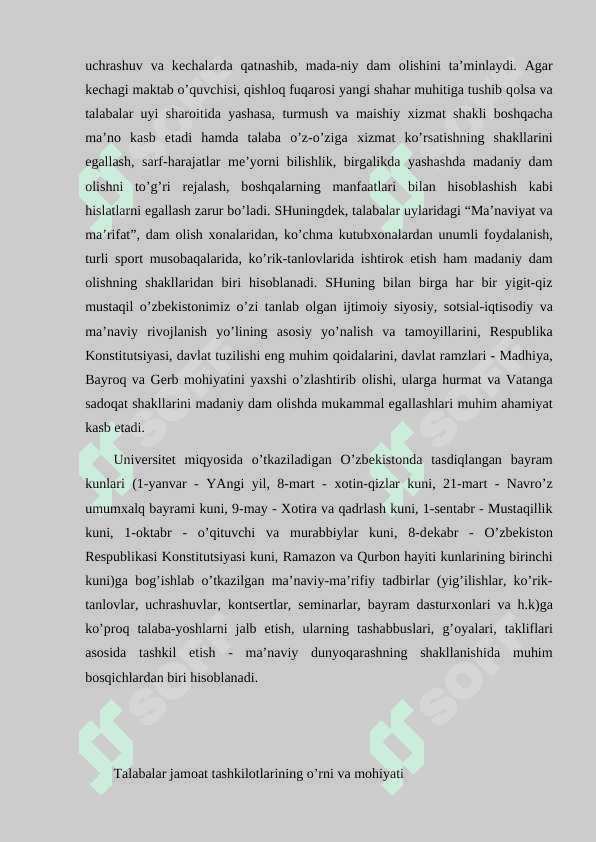 Talabalarning bo’sh vaqti va uni mazmunli o’tkazish tamoyillari 5
