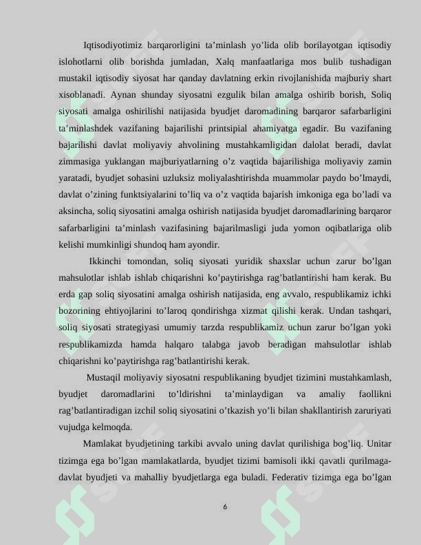 Buyudjet-soliq siyosati barqarorligini taminlash yo‘nalishlari 6