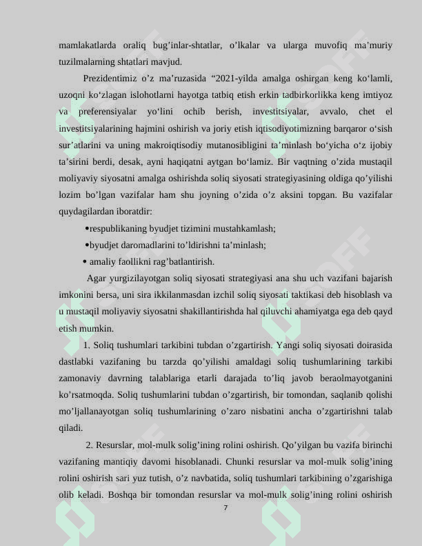 Buyudjet-soliq siyosati barqarorligini taminlash yo‘nalishlari 7