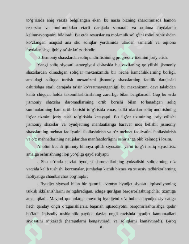 Buyudjet-soliq siyosati barqarorligini taminlash yo‘nalishlari 8