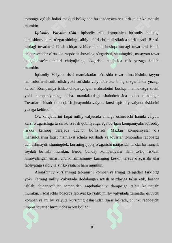 Valyuta riski va uni kamaytirish yo`llari 8