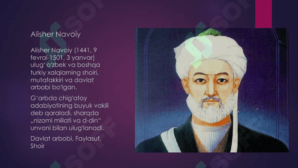 ULUG’ AJDODLARIMIZ ALISHER NAVOIY, ZAHIRIDDIN MUHAMMAD BOBUR HAYOTI VA IJODI 4