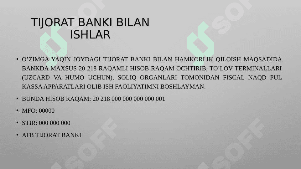 Tadbirkorlik faoliyatlarini tashkil etish Ayollar kiyim do`koni sohasida 7