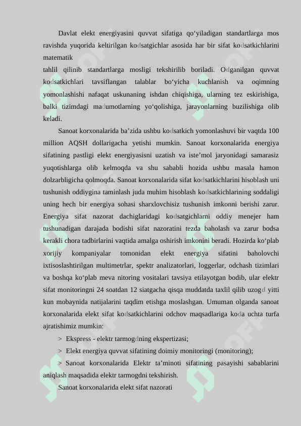 Elektr yuritma enegetikasining monitoringi.Elektr yuritmaning energetik ko‘rsatkichlarini aniqlash va tahlil qilish 6