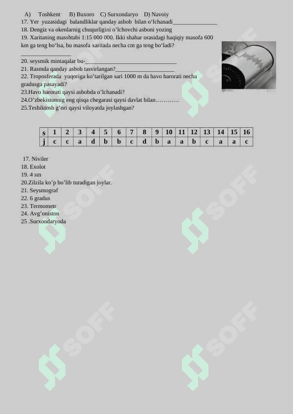 6-sinf Tabiiy fan monitoring savollari 2