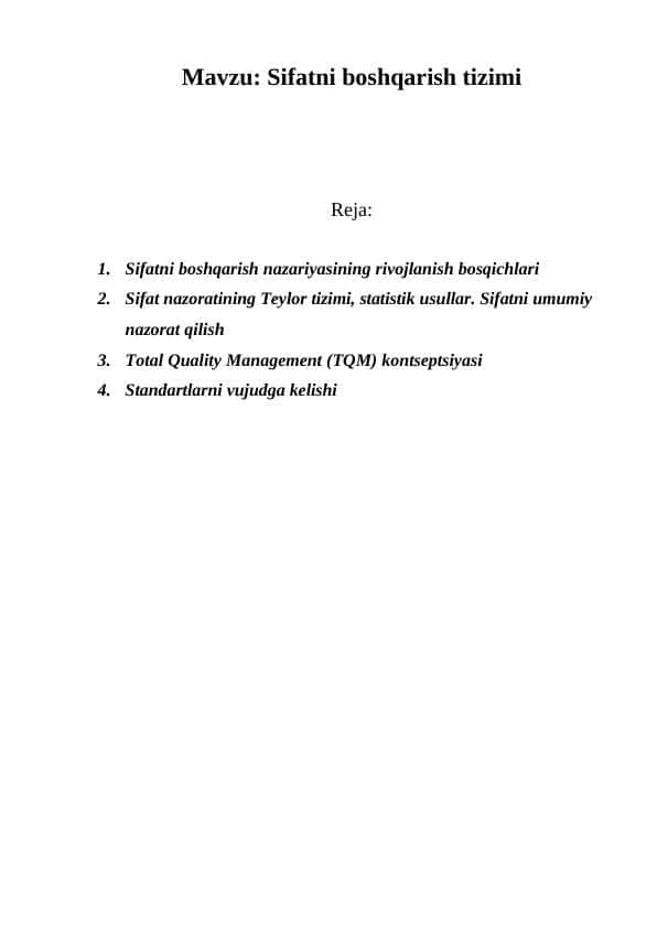 Sifatni boshqarish tizimi 1