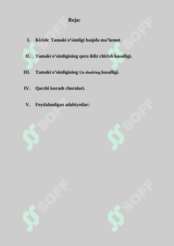 TAMAKINING ZAMBURUG’LAR QO’ZG’ATADIGAN KASALLIKLARI VA ULARGA QARSHI KURASH CHORALARI 2