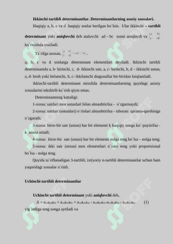 n-tartibli determinantlarni xisoblash. 2