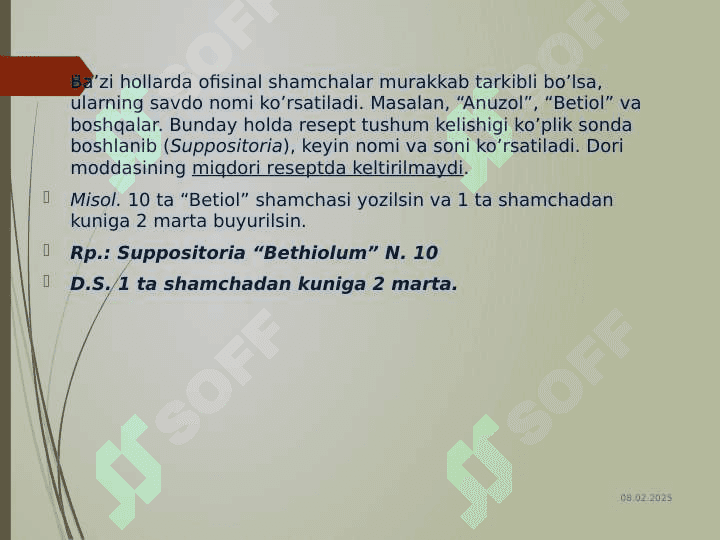 Shamchalar texnologiyasida qòllaniladigan zamonaviy asoslar nomenklaturasi, tasnifi 4