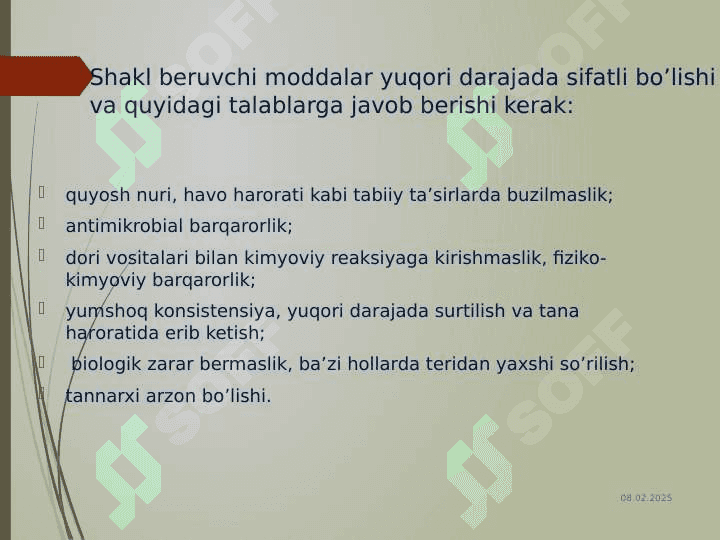 Shamchalar texnologiyasida qòllaniladigan zamonaviy asoslar nomenklaturasi, tasnifi 7