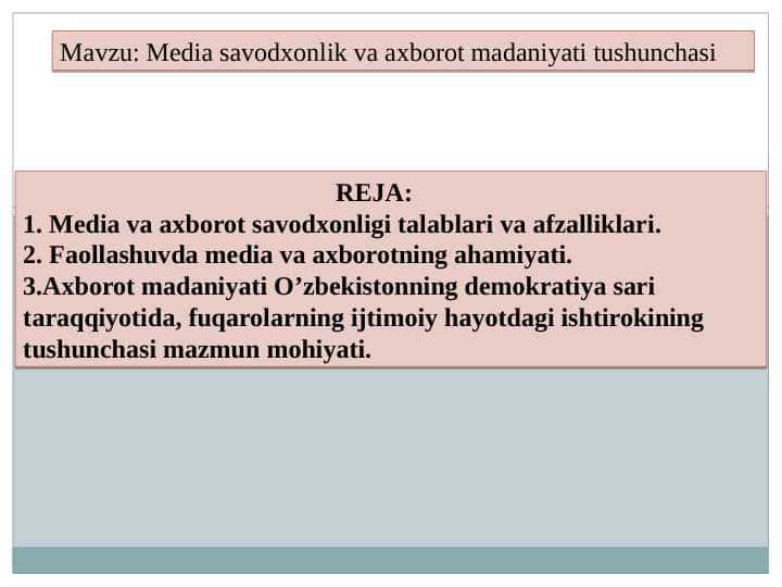 Media savodxonlik va axborot madaniyati tushunchasi
