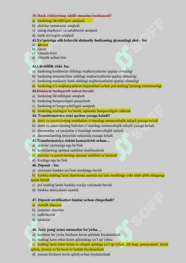 Bank ishi test javoblari bilan 6