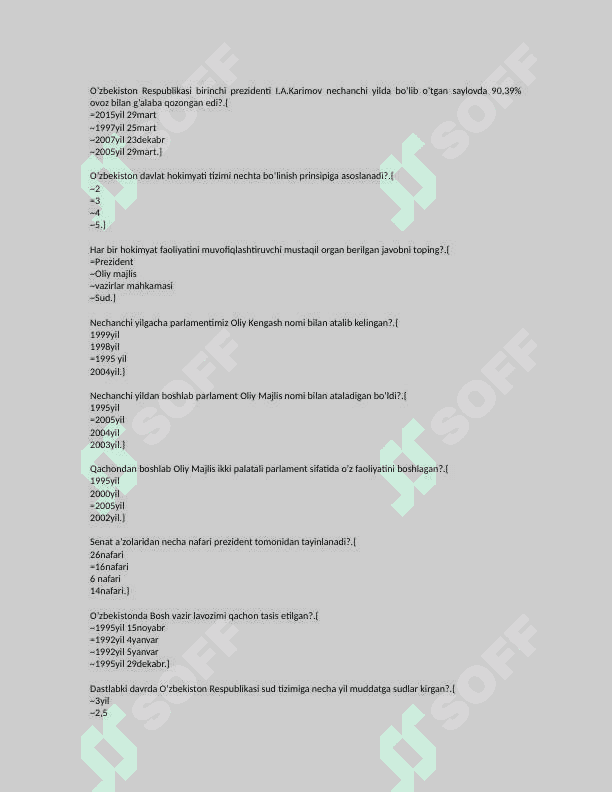 Oʻzbekiston tarixi test javoblari bilan 8