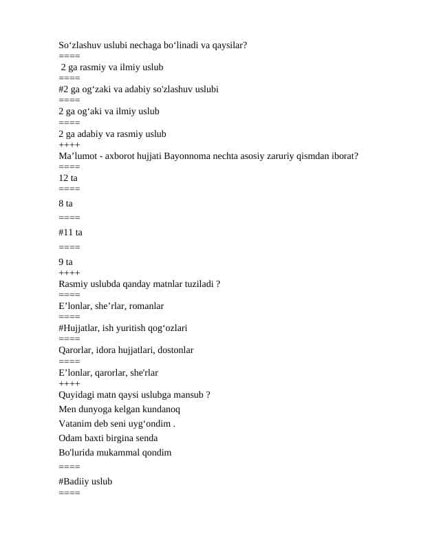 Ona tilidan test javoblari bilan 1